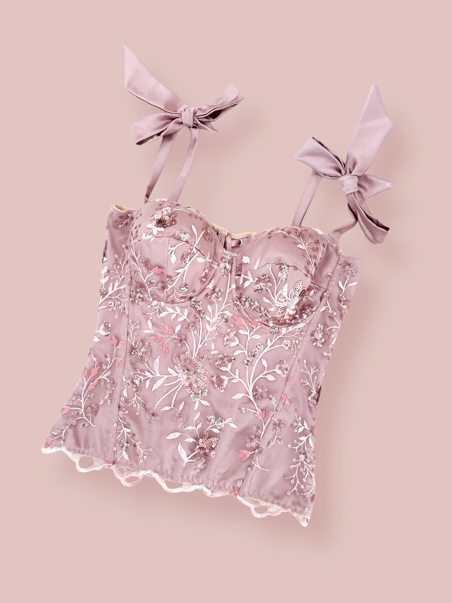 MAUVE/LAVENDER SEQUIN BOW CORSET (85C/80D/75E)