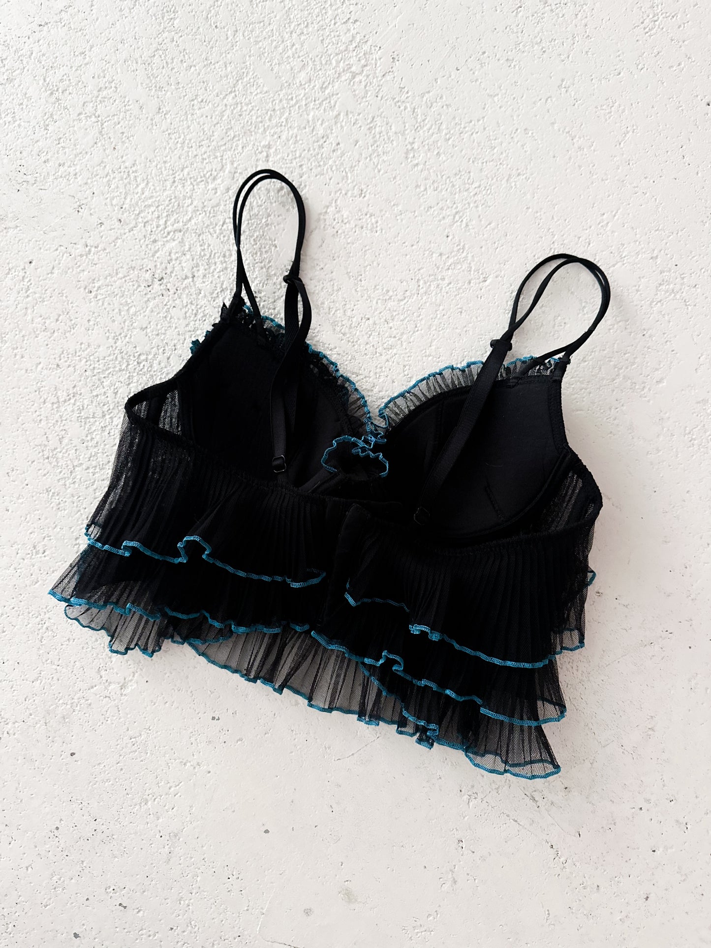 BLACK BLUE RUFFLED BUSTIER (75C/80B)