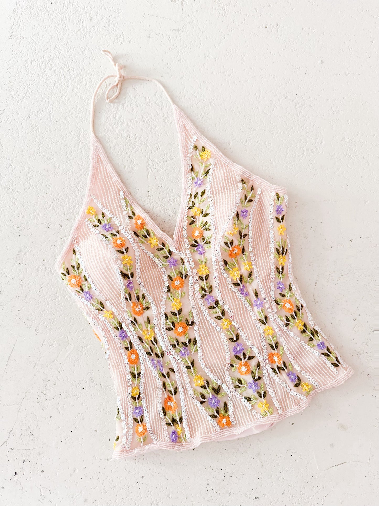 SILK FLORAL HALTER CORSET (S - L)