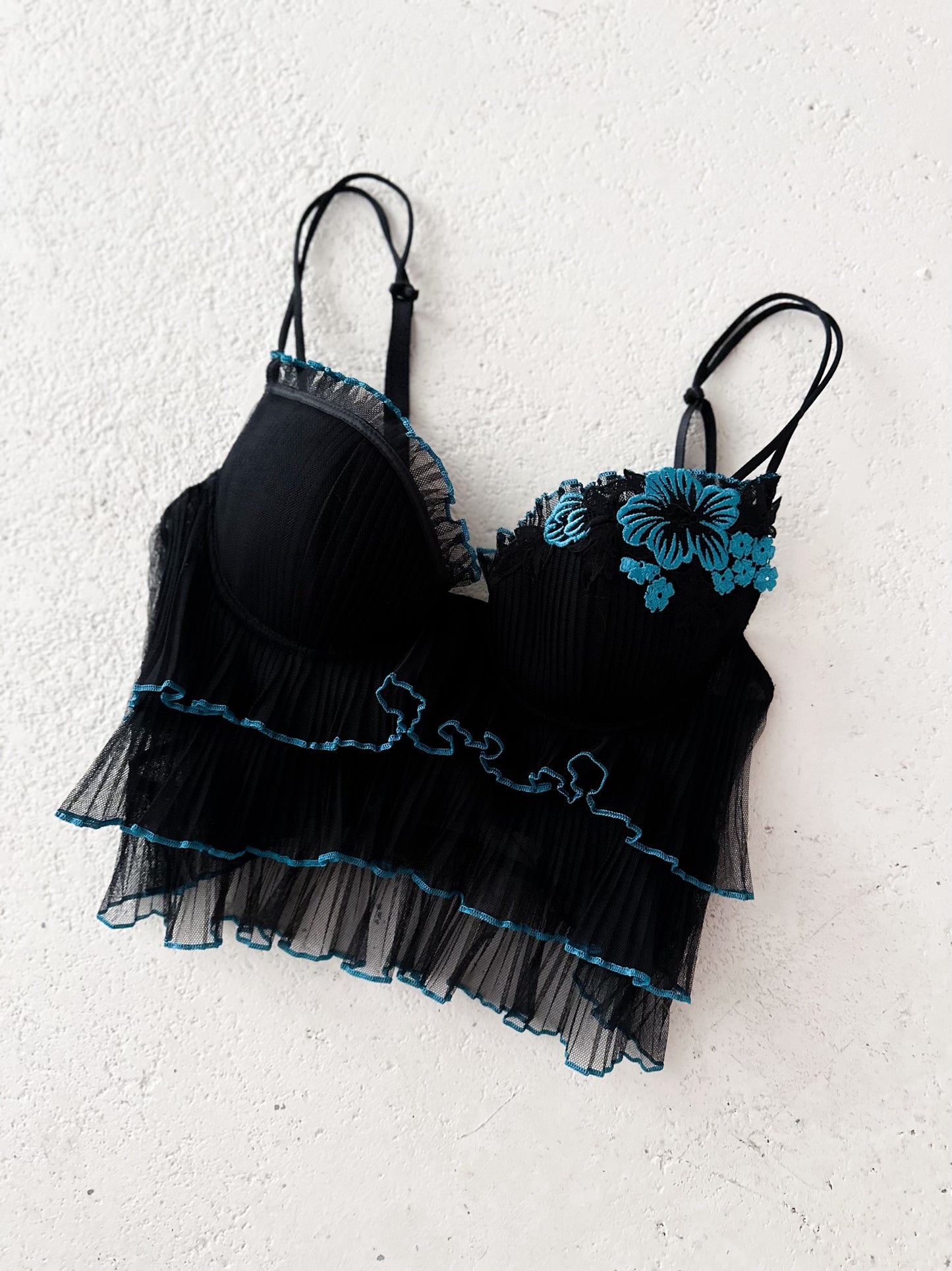 BLACK BLUE RUFFLED BUSTIER (75C/80B)