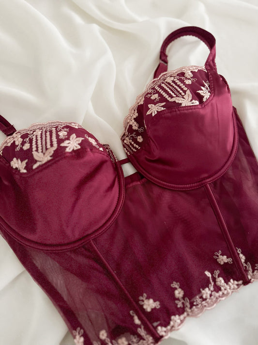 GOLDEN BURGANDY EMBROIDERY BUSTIER (90D/85E/95C)