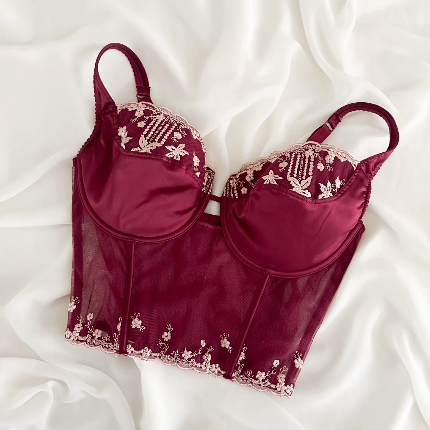 GOLDEN BURGANDY EMBROIDERY BUSTIER (90D/85E/95C)