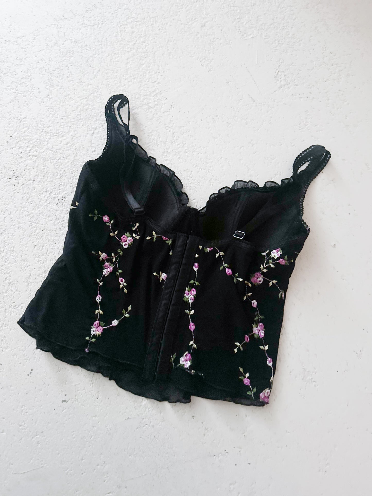 BLACK RUFFLE FLORAL BUSTIER (75B/70C)