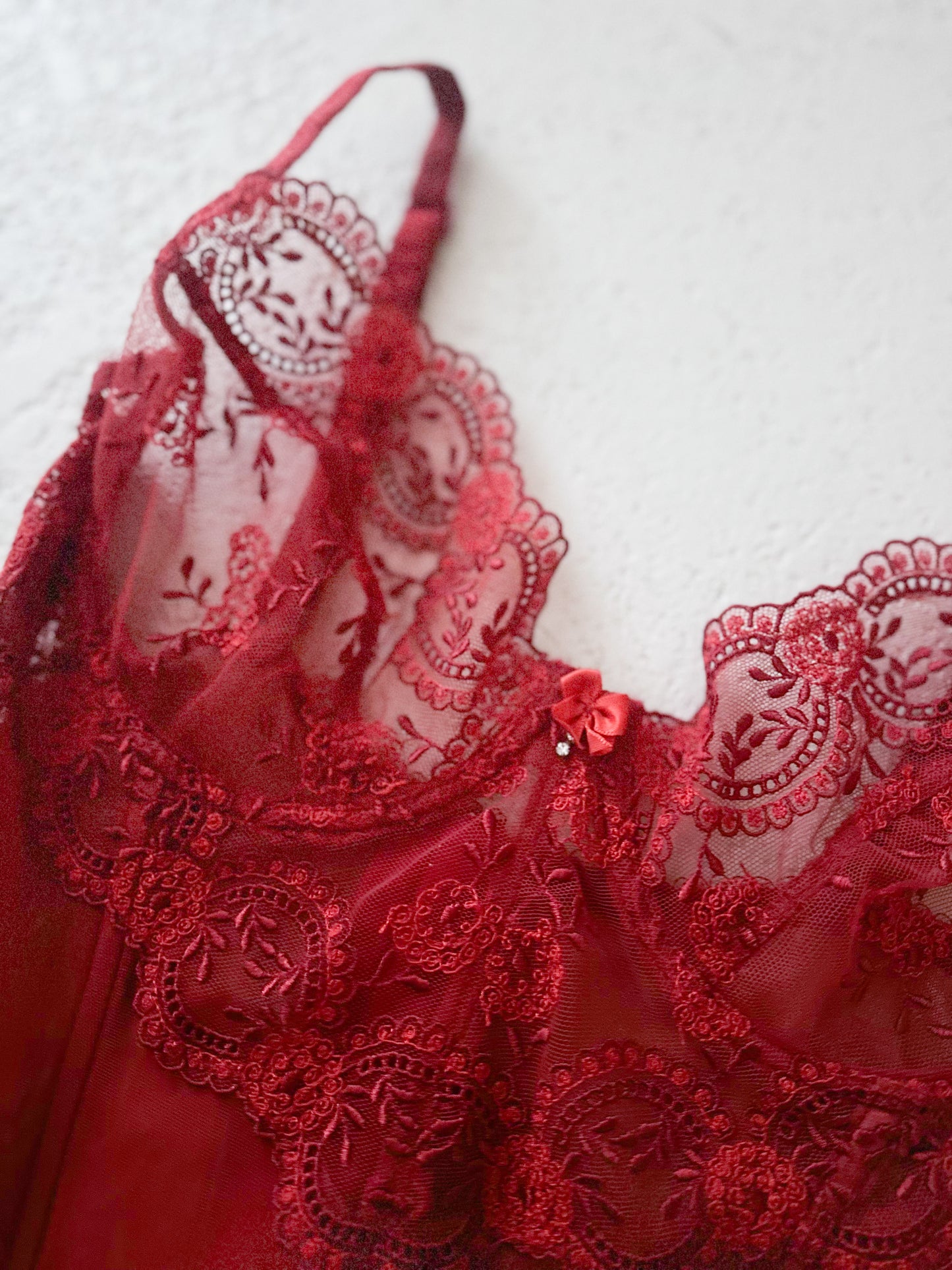 WINE LACEY EMBROIDERY BUSTIER (80C/75D)