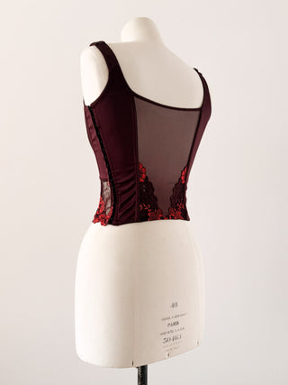 BROWN RED SATIN CORSET (S, EU 36)