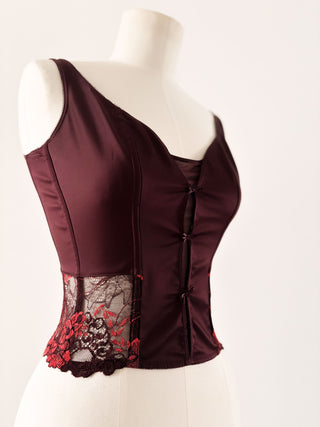 BROWN RED SATIN CORSET (S, EU 36)