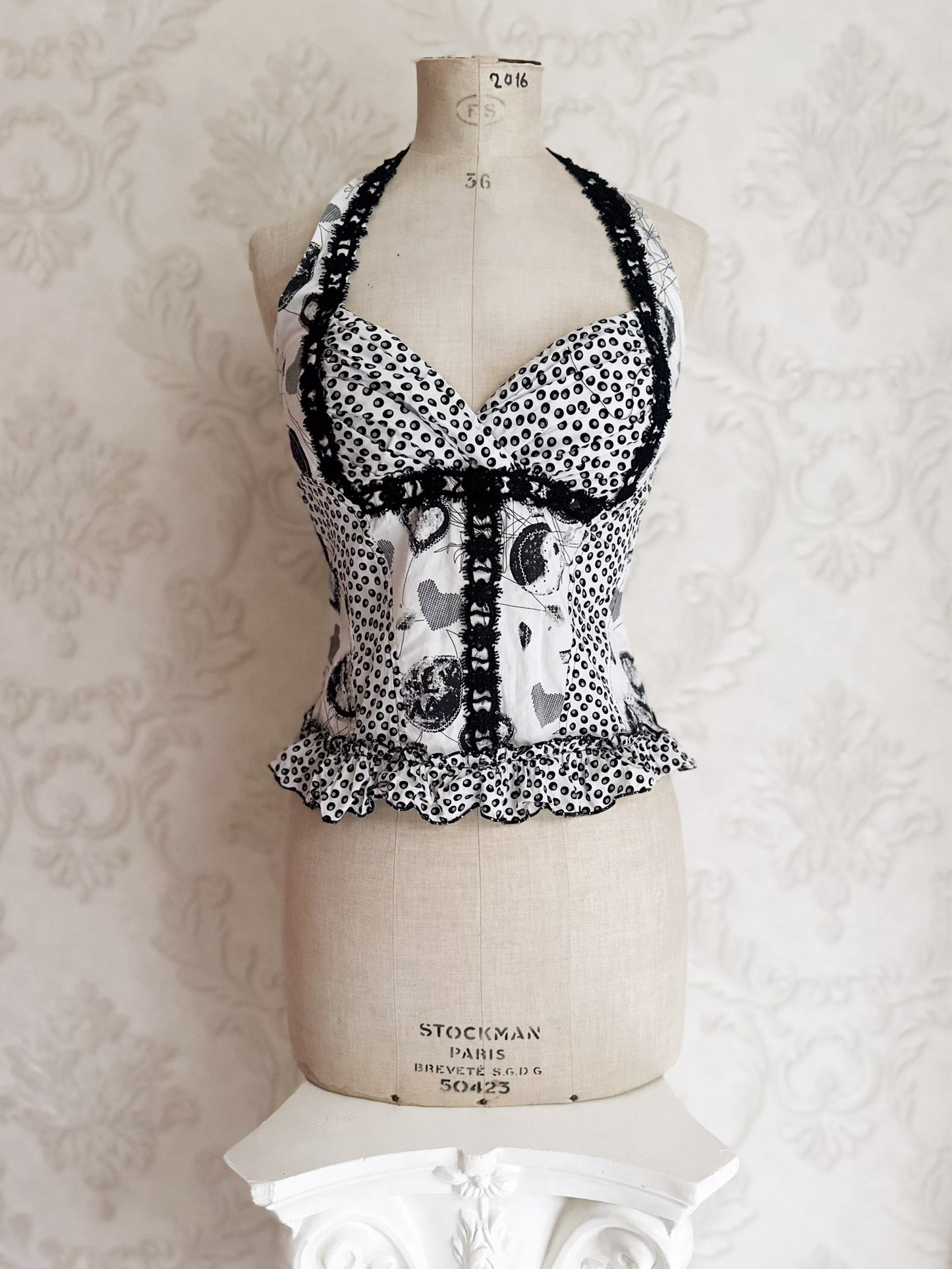 SOFT BLACK AND WHITE COTTON BUSTIER (S - M)