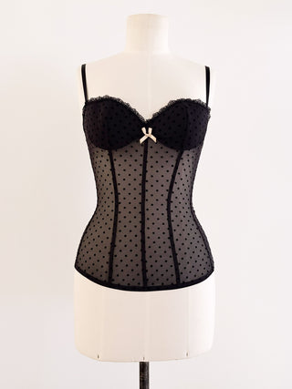 POLKADOT BLACK MESH BUSTIER (70B/75A)