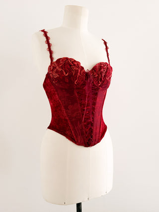 VELVET RED EMBROIDERED BUSTIER (70B/75A)
