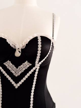 SATIN BLACK WHITE LACEY BUSTIER (75B/70C)