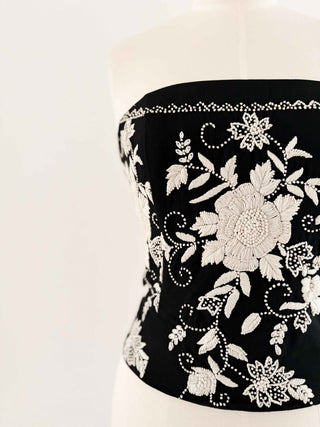 BLACK COTTON EMBROIDERY CORSET (S/M, EU 36/38)