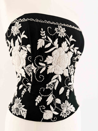 BLACK COTTON EMBROIDERY CORSET (S/M, EU 36/38)