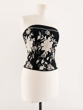 BLACK COTTON EMBROIDERY CORSET (S/M, EU 36/38)