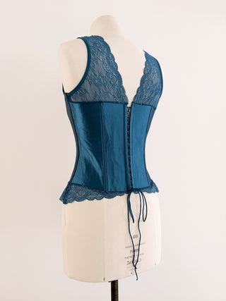 LACE SATIN TURQUOISE CORSET (L - EU 40/42)