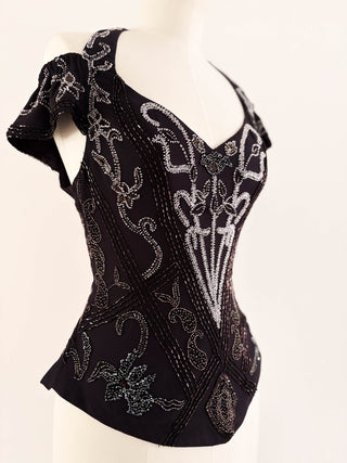 DARK PURPLE SILK BEADS CORSET (L - EU 40/42)