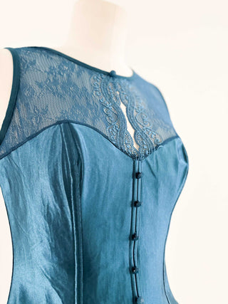 LACE SATIN TURQUOISE CORSET (L - EU 40/42)
