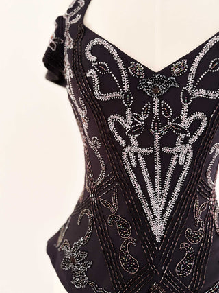 DARK PURPLE SILK BEADS CORSET (L - EU 40/42)