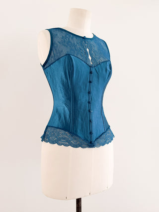 LACE SATIN TURQUOISE CORSET (L - EU 40/42)