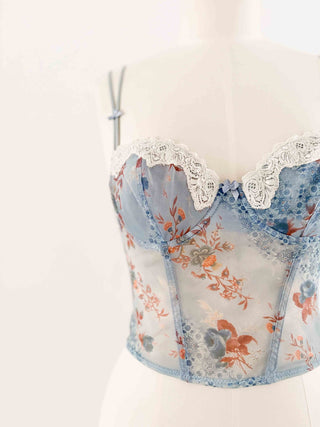 BLUE FLORAL MESH BUSTIER (75B/80A)