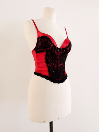 RED BLACK LACE BUSTIER (75B/70C)