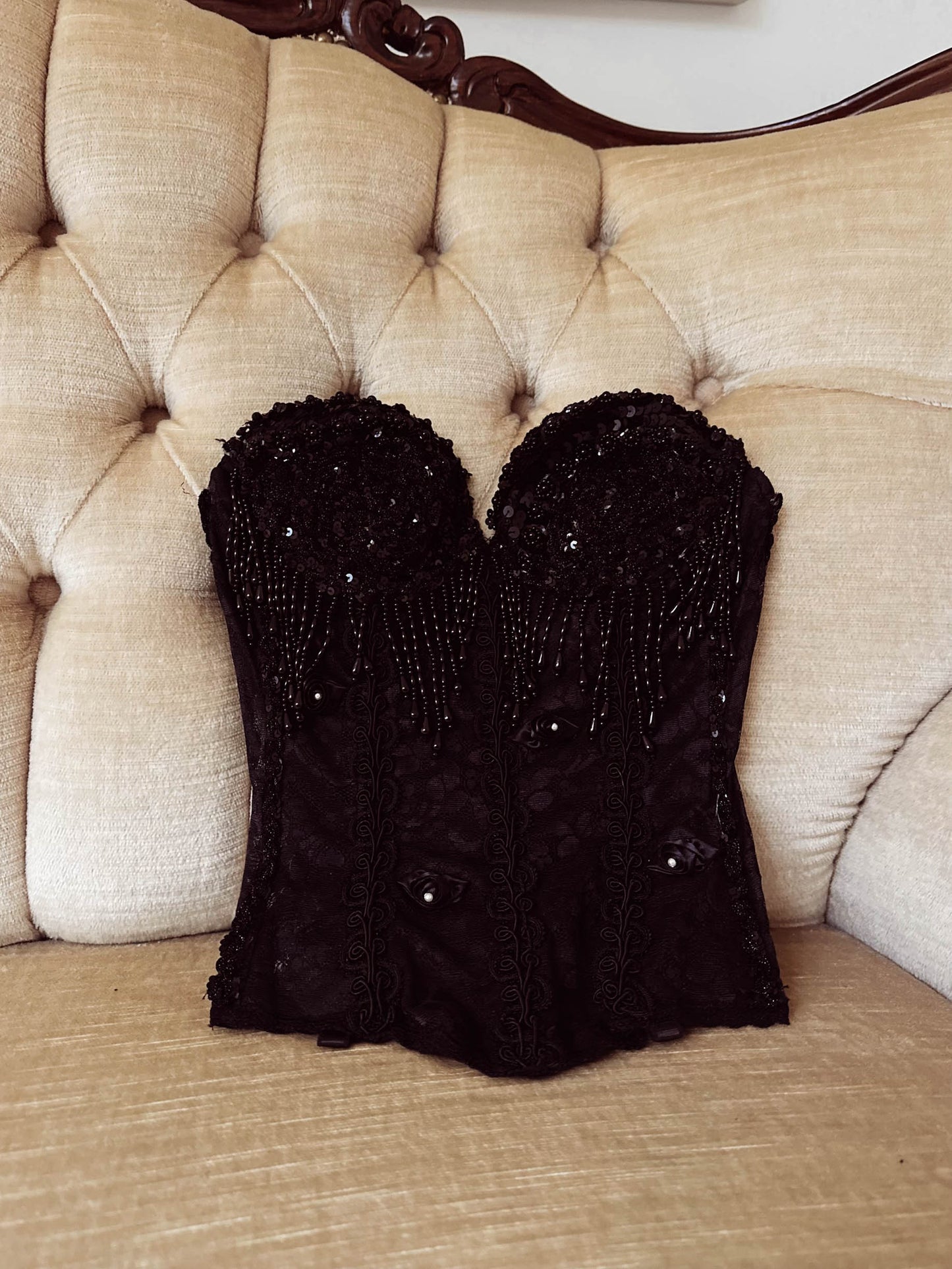 BLACK PEARL FRINGE BUSTIER (70B/75A/65C)