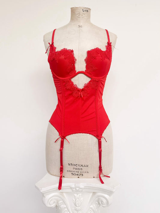 RED CUTOUT LACE BUSTIER (75B/70C)