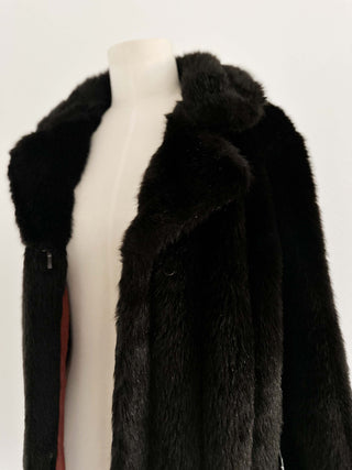 BLACK FAUX FUR COAT (M, EU 40)