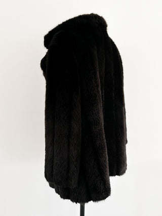 BLACK FAUX FUR COAT (M, EU 40)