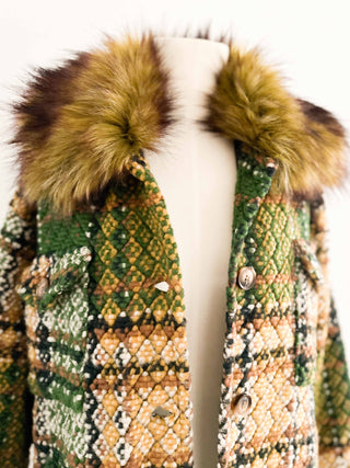 FAUX FUR TWEED COAT (L, EU 42)