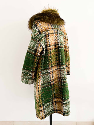 FAUX FUR TWEED COAT (L, EU 42)