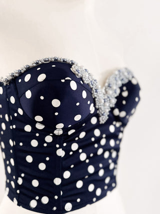 BLUE & WHITE POLKADOT PEARL BUSTIER - 70C/75B