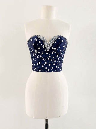 BLUE & WHITE POLKADOT PEARL BUSTIER - 70C/75B