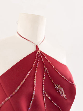 RED SWAROVSKI FLORAL HALTER CORSET - L, EU 42