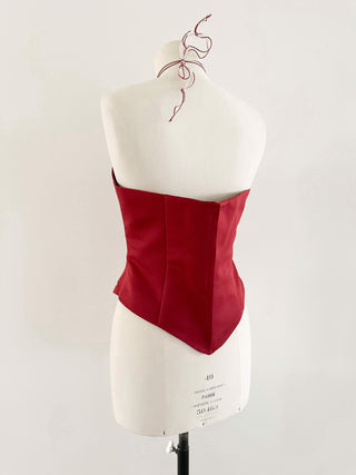 RED SWAROVSKI FLORAL HALTER CORSET - L, EU 42