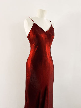 MAXI DARK RED SATIN DRESS - S EU 36