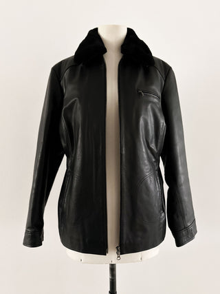 VINTAGE ARLA LEATHER BOMBER JACKET (L, EU 42)