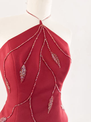 RED SWAROVSKI FLORAL HALTER CORSET - L, EU 42