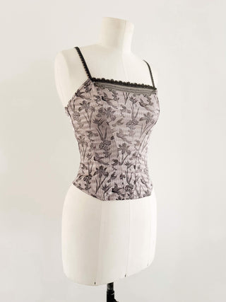 GREY/LILAC BLACK FLORAL CORSET - S, EU 36