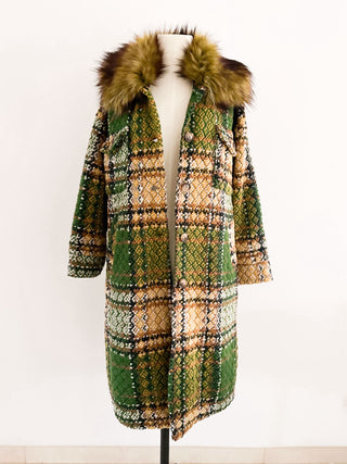 FAUX FUR TWEED COAT (L, EU 42)