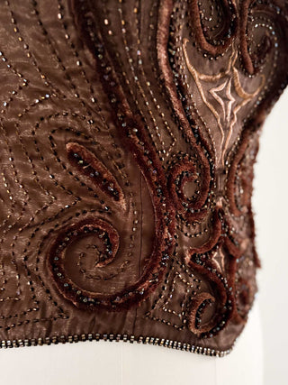 BROWN VELVET STRASS CORSET (L, EU 40)