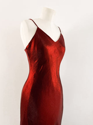 MAXI DARK RED SATIN DRESS - S EU 36
