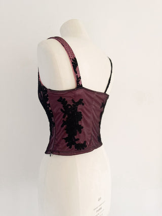 ASYMMETRICAL ROSE BLACK LACE CORSET (M - EU 38)