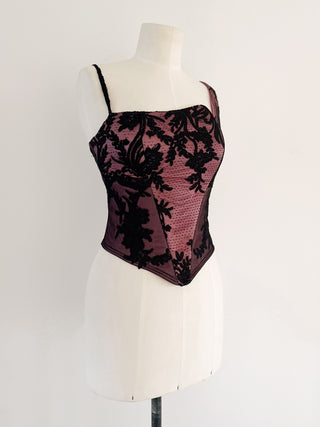 ASYMMETRICAL ROSE BLACK LACE CORSET (M - EU 38)