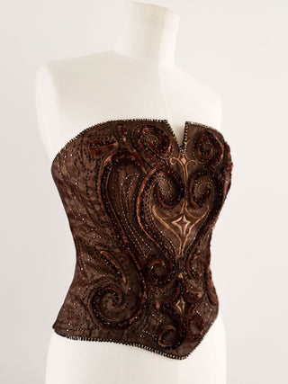 BROWN VELVET STRASS CORSET (L, EU 40)