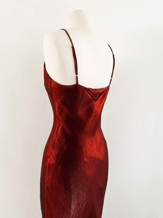 MAXI DARK RED SATIN DRESS - S EU 36