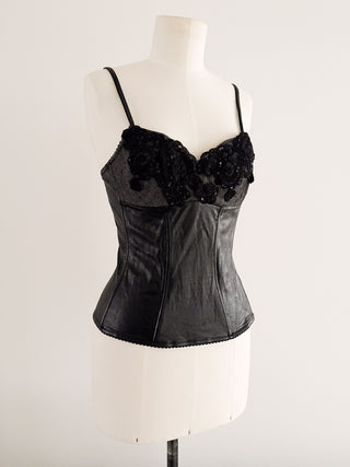BLACK ITALIAN FAUX LEATHER CORSET (75D/80C)