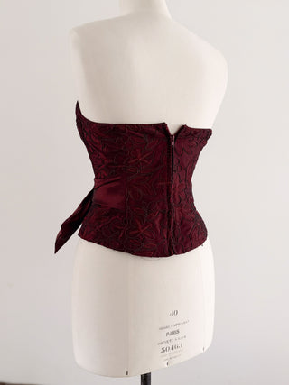 WINERED BOW JAQUARD CORSET (S, EU 36)