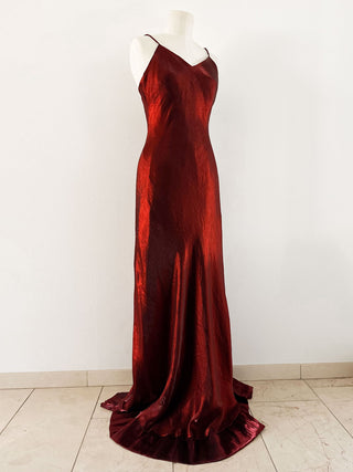 MAXI DARK RED SATIN DRESS - S EU 36