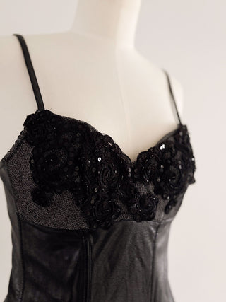 BLACK ITALIAN FAUX LEATHER CORSET (75D/80C)