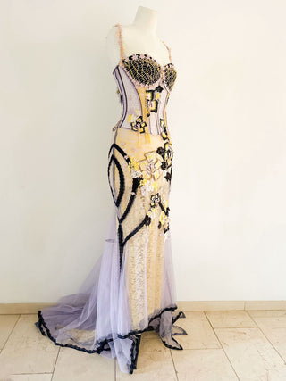 DESIGN LAVENDER YELLOW CORSET GOWN (M - EU 38)